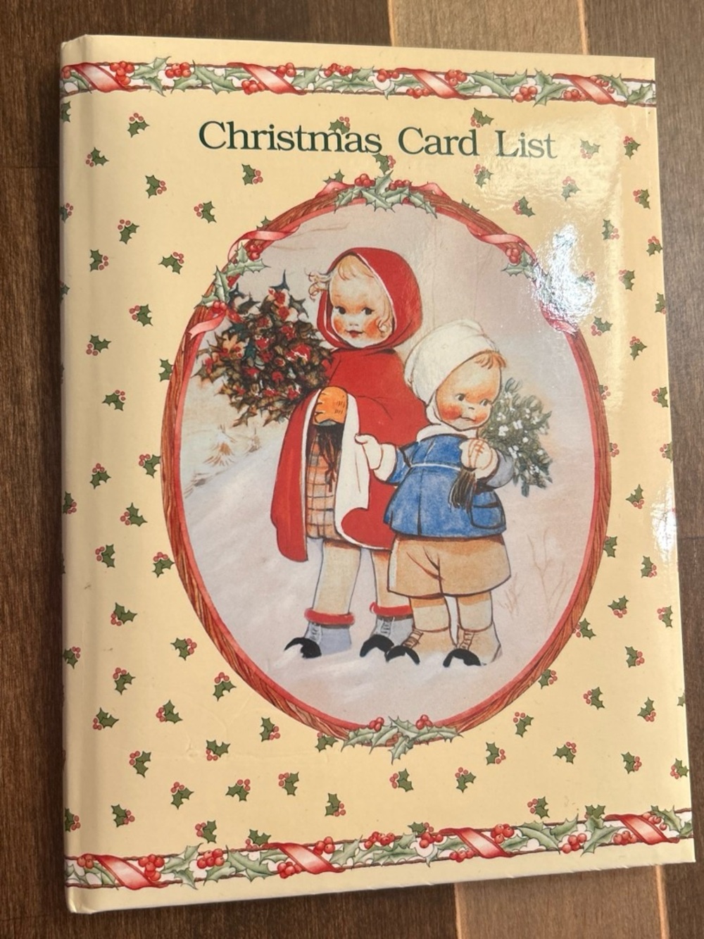 Christmas Card List Notebook - Cream Cover with Red & Blue Illustration